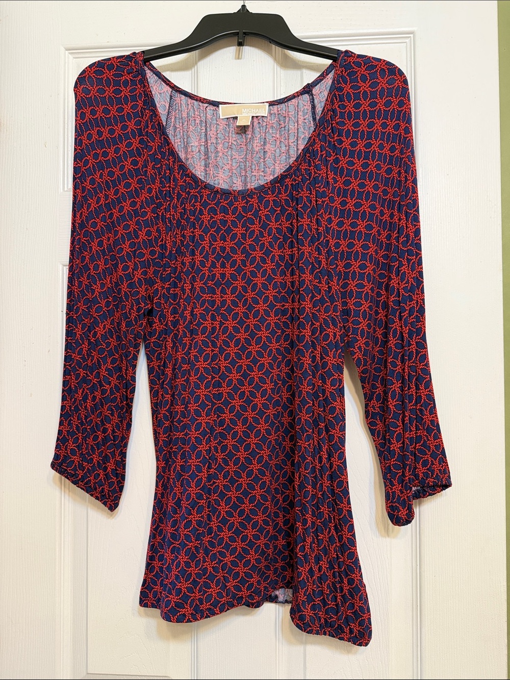*Michael Kors Navy and Red Long-Sleeve Scoop Neck Top